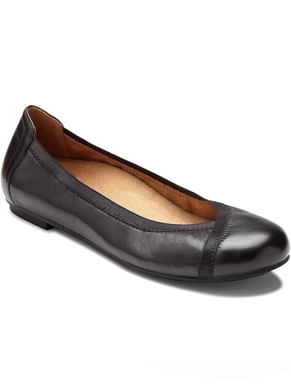 Vionic Ballet Flats Caroll Womens 7.5 Black Leather Slip On Comfort Classic Chic
